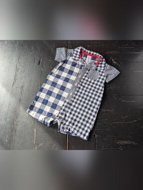 Carter's Cotton Plaid Romper w/ Pocket Baby Toddler 9 Months Preppy Summer